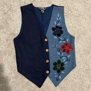 VTG SYMBOL 2000 Wool Blend Embroidered Sweater Vest M Blue Country Cottagecore